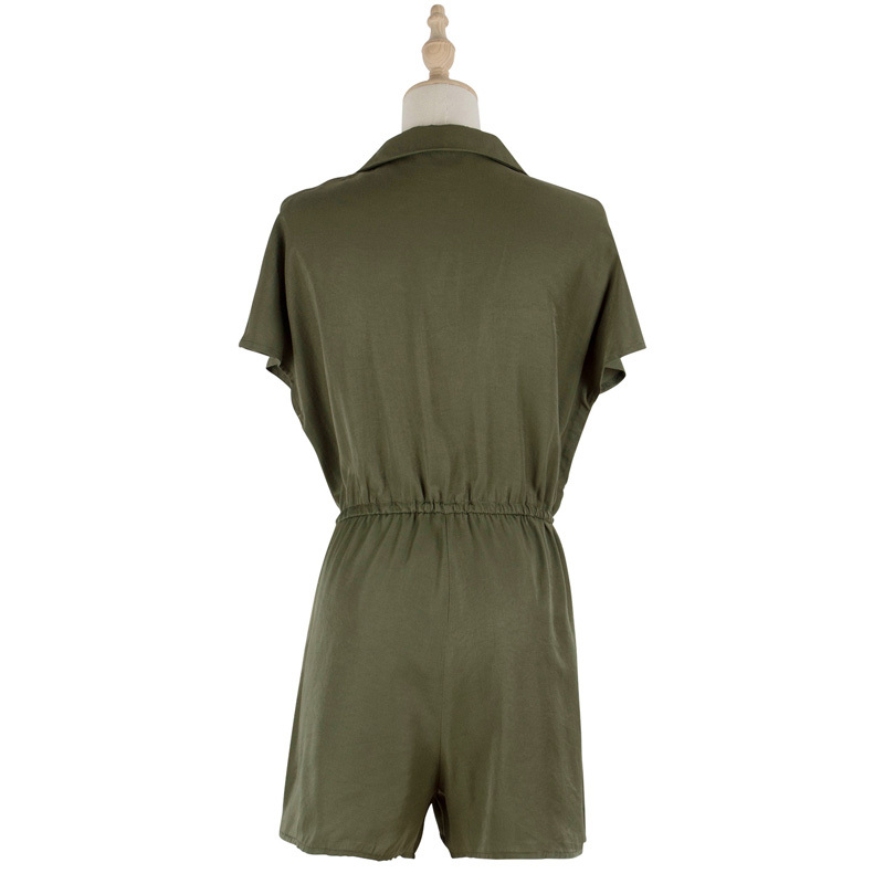 Turndown Collar Drawstring High Waist Button Up Shirt Romper Women Summer Cap Sleeve Solid Casual Playsuit Female 210510