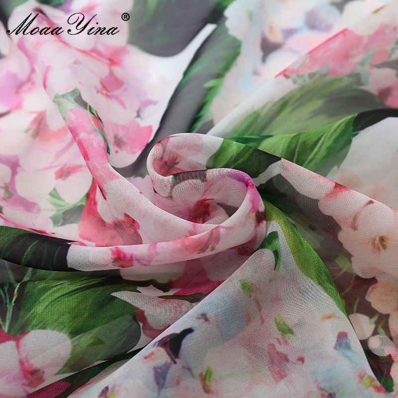 Fashion Runway Summer Chiffon Dress Women Lantern Sleeve Floral print Vintage Ladies Loose Midi 210524