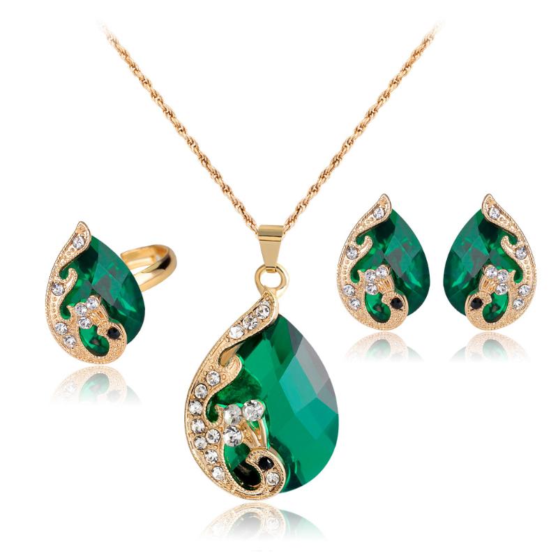 Earrings & Necklace Gold Color Austrian Peacock Three-piece Crystal Zircon Water Drop Pendant Earring Ring Set Female Bijouterie, Silver
Earrings & Necklace Gold Color Austrian Peacock Three-piece Crystal Zircon Water Drop Pendant Earring Ring Set Female Bijouterie, Silver