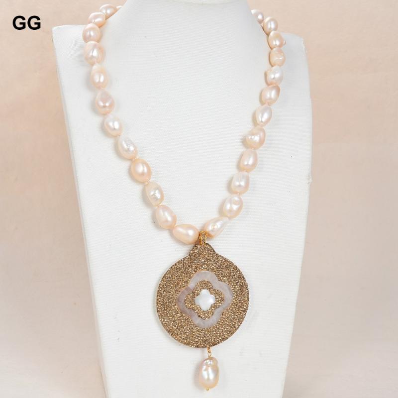 Pendant Necklaces GuaiGuai Jewelry Natural Freshwater Pink Keshi Baroque Pearl Golden CZ Shell Necklace For Women
Pendant Necklaces GuaiGuai Jewelry Natural Freshwater Pink Keshi Baroque Pearl Golden CZ Shell Necklace For Women