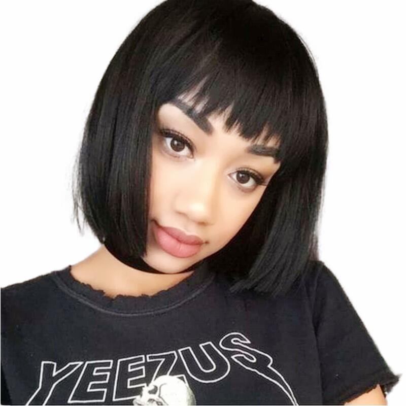 Short Human Hair Wig Fringe for Women Straight Brazilian Remy Bob With Bangs African American 8 Inch None lace Wigs, Black
Short Human Hair Wig Fringe for Women Straight Brazilian Remy Bob With Bangs African American 8 Inch None lace Wigs, Black