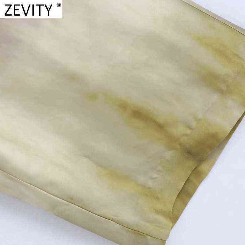 Zevity Women Fashion Gragual Color Tie Dyed Printing Satin Wide Leg Pants Retro Female Side Zipper Chic Long Trousers P1030 211115