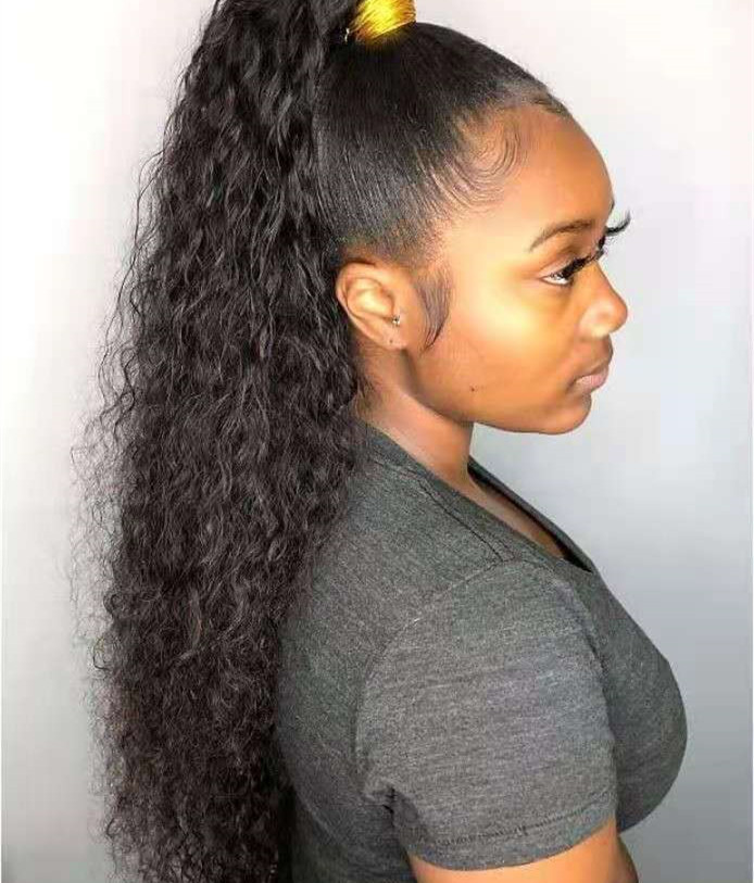 African american ponytail human hair extension for black women wraps around pony tail hairpiece clip in 140g