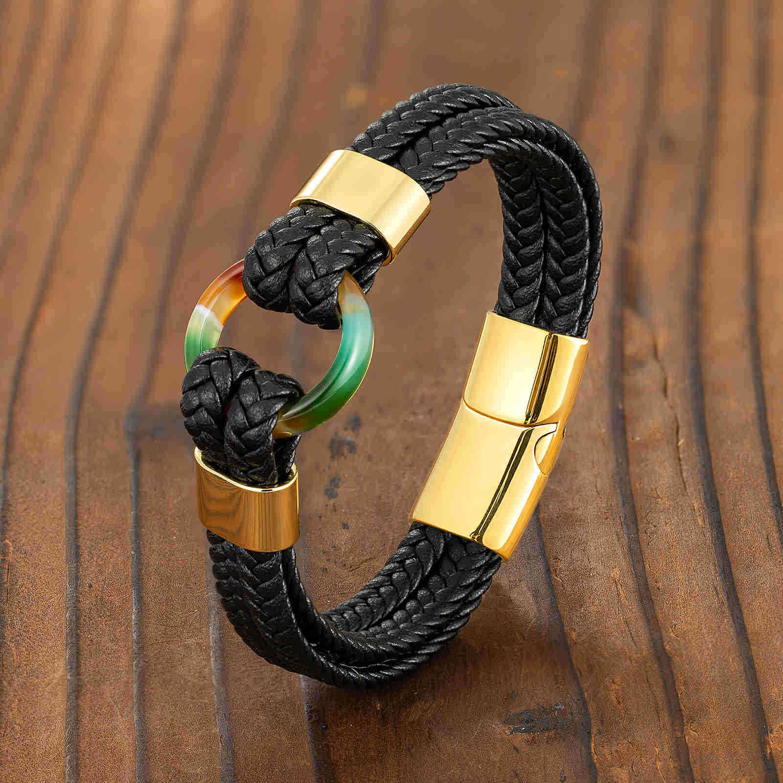 2021 New Natural Color Agate Circle Charm Jewelry Men's Bracelet 316l Stainless Steel 4 Black Braided Leather Cord
2021 New Natural Color Agate Circle Charm Jewelry Men's Bracelet 316l Stainless Steel 4 Black Braided Leather Cord