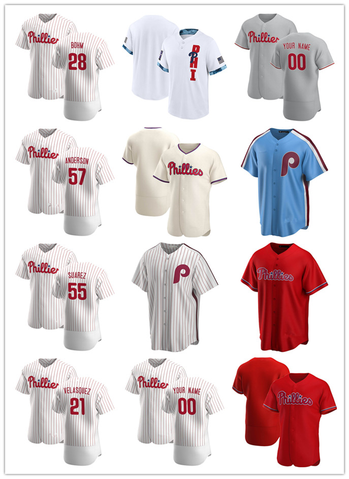 Custom Jersey Men women youth 57 Chase Anderson 28 Alec Bohm 55 Ranger Suarez 21 Vince Velasquez Home Authentic stitching Baseball Jerseys, Color
Custom Jersey Men women youth 57 Chase Anderson 28 Alec Bohm 55 Ranger Suarez 21 Vince Velasquez Home Authentic stitching Baseball Jerseys, Color