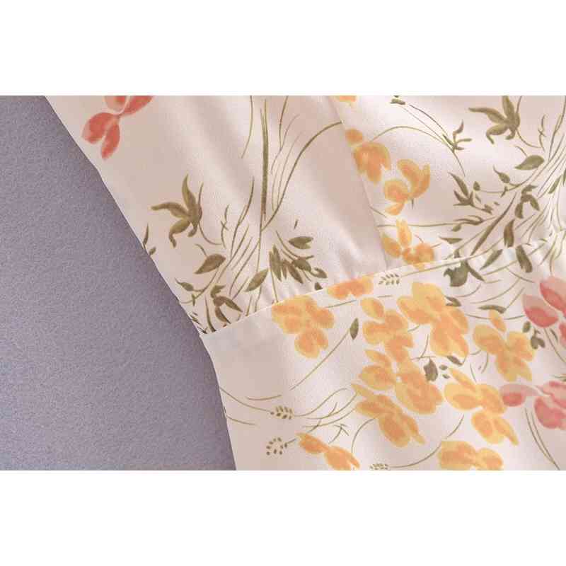Summer Ivory Color Floral Print Women Dress Ruffles hem Tie Bow Strap Sleeveless Mini Sexy Beach Holiday Vintage 210429