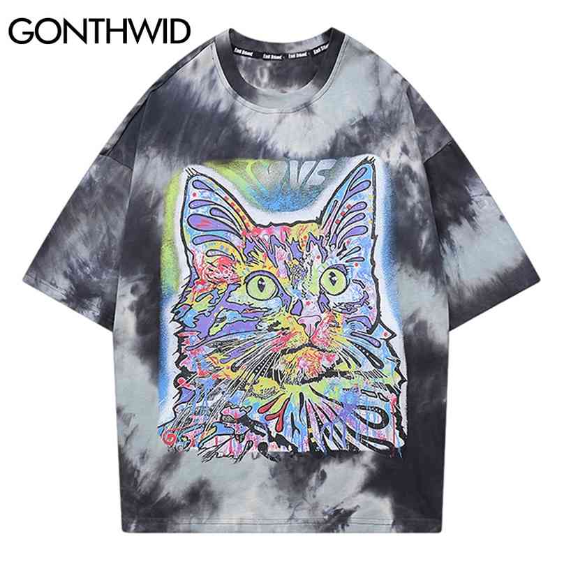 Tees Shirts Harajuku Cat Print Tie Dye Tshirts Streetwear Hip Hop Punk Rock Gothic T-Shirt Fashion Short Sleeve Tops 210602, Black
Tees Shirts Harajuku Cat Print Tie Dye Tshirts Streetwear Hip Hop Punk Rock Gothic T-Shirt Fashion Short Sleeve Tops 210602, Black
