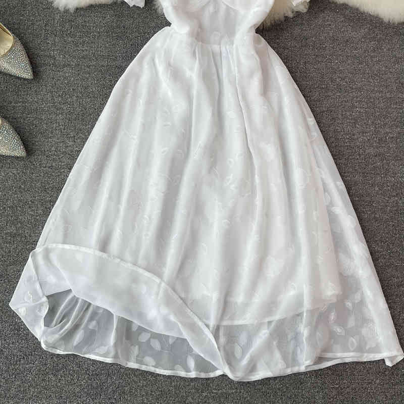 LoveFlowerLife Summer Casual Solid Slim Dress A Line Square Collar Short High Waist Mid-Calf Women Dresses 210521