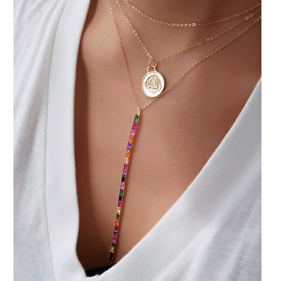 fashion jewelry colorful cz tennis chain choker Necklace Love Statement Girlfriend Gift Cute Gold rainbow Collier Femme jewels