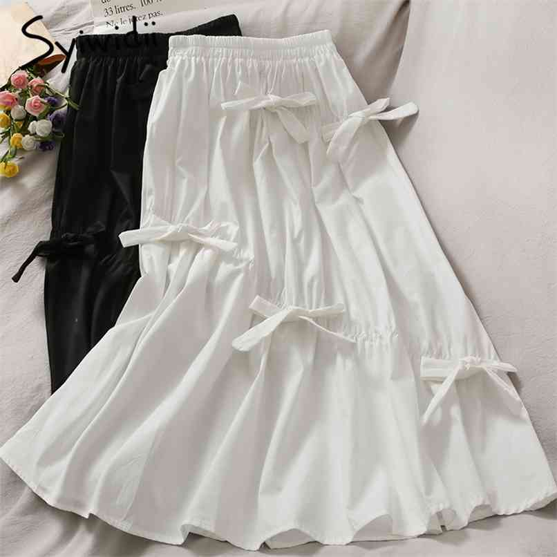 Bow Folds Skirt for Women High Waist Mid-Calf A-Line Solid White Black Casual Spring Summer Fashion Skirts 210607
Bow Folds Skirt for Women High Waist Mid-Calf A-Line Solid White Black Casual Spring Summer Fashion Skirts 210607