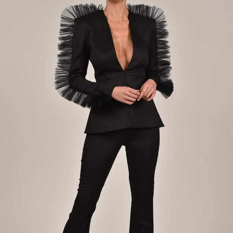 Deep V-Neck Mesh Spliced Sexy Women Blazer and Shorts Set Long Sleeve Spring Two Piece Casual HQ862 210525, Black
Deep V-Neck Mesh Spliced Sexy Women Blazer and Shorts Set Long Sleeve Spring Two Piece Casual HQ862 210525, Black