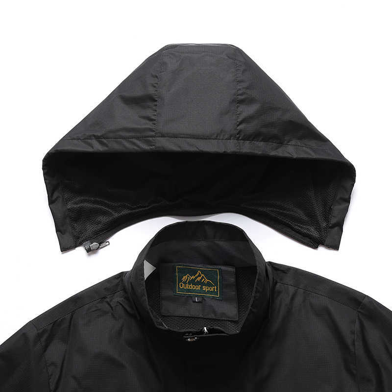 Plus Size 7XL 8XL Summer Jacket Men Hooded Thin Outerwear Coats Multi Pockets Breathable Mountain Climbing Windbreakers Jackets 211009