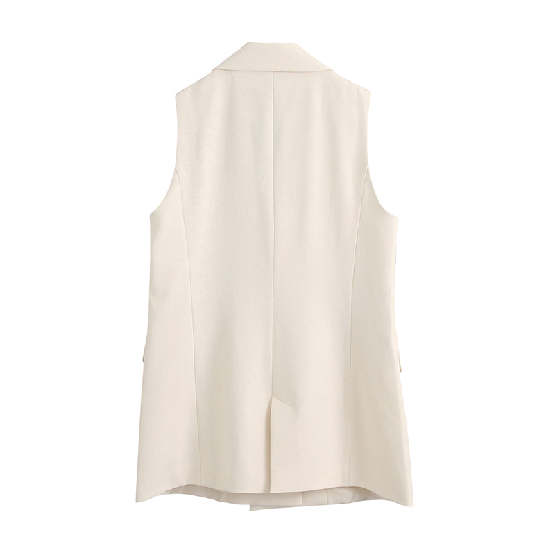 Solid Casual Blazer Vest Women Office Wear Double Breasted Waistcoat Ladies Fashion Pockets Sleeveless Jacket Coats 210515