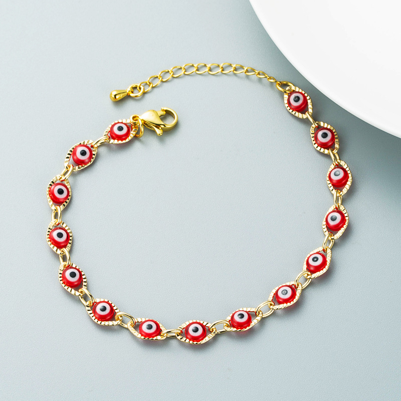 Creativity Handmade Blue Evil Eye Beads Copper Chain Bracelet for Women Gift