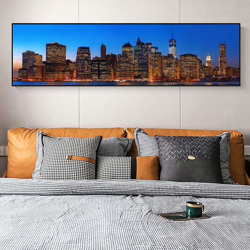 New York City Night Skyline Landscape Paintings Print on Canvas Art Posters and Prints Manhattan View Art Pictures Home Decor