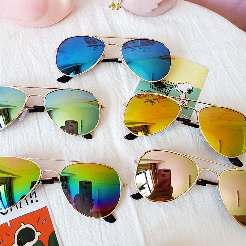 Classic Sunblock Sunglasses Girls Colorful Mirror Children Glasses Metal Frame Kids Travel Shopping Eyeglasses UV400 7 colors