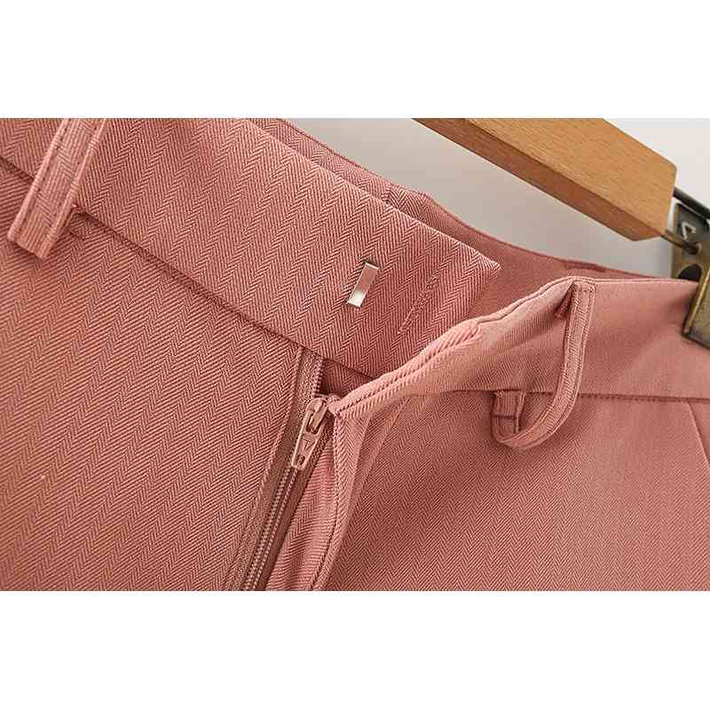 elegant women straight trousers fashion ladies stylish pocket long pants causal female solid pink girl chic pant 210430