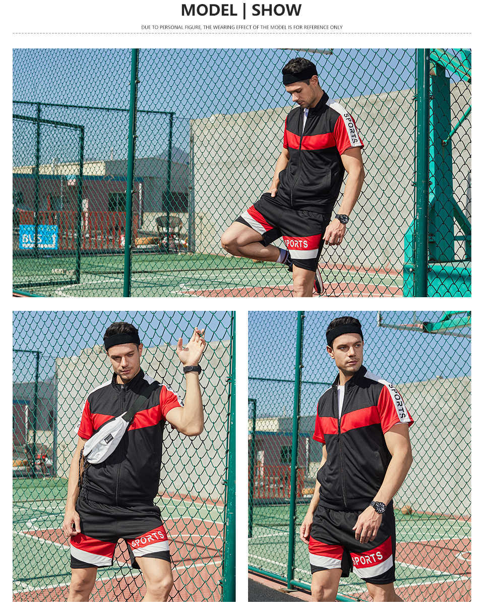 Men Shirt Tracksuit Two Pieces Sets Men Casual Fitness Sport Suit Short Sleeve t Shirt+Trousers Mens Casual Sportswear Suits 210603
