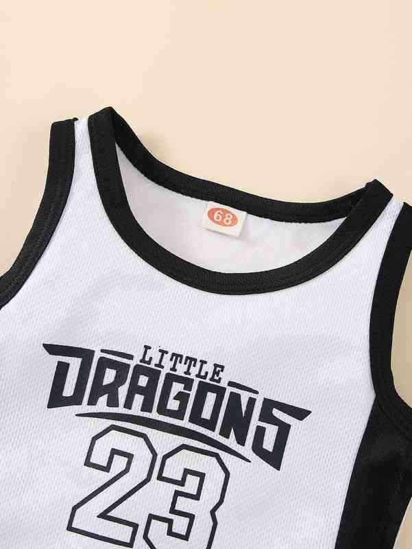 Baby Letter Graphic Two Tone Contrast Binding Tank Top & Shorts SHE
