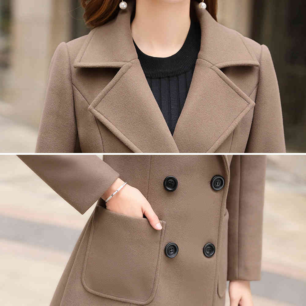 New Autumn Winter Woolen Women Jacket Coat High quality Long Slim Blend Outerwear Female Ladies Wool Coats Jacket Overcoat 200930