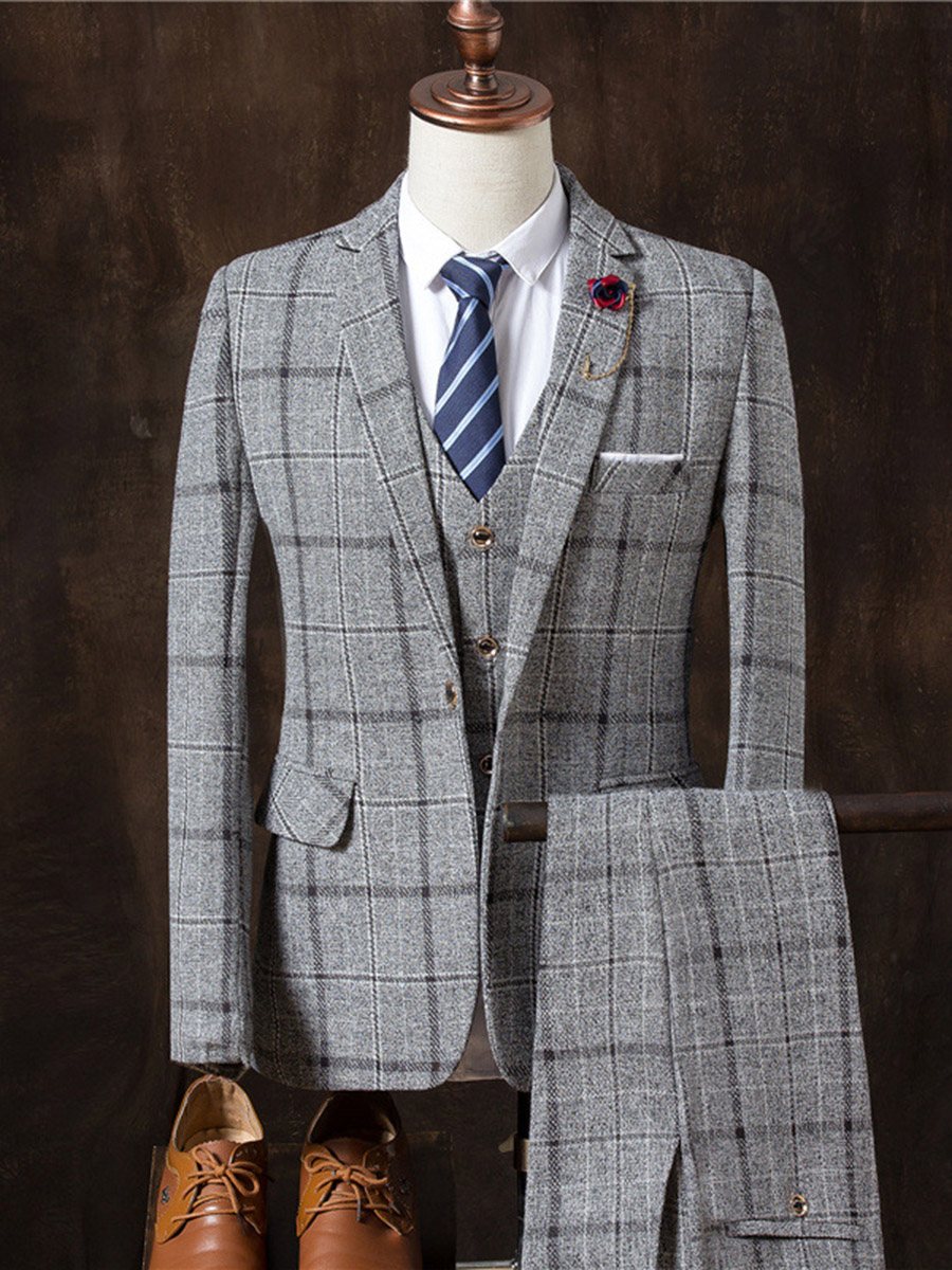 Three-Pieces Men Suits Business Casual tuxedos Cotton Slim Fit Groom Party Coat Tailored Work Wear Wedding Suit