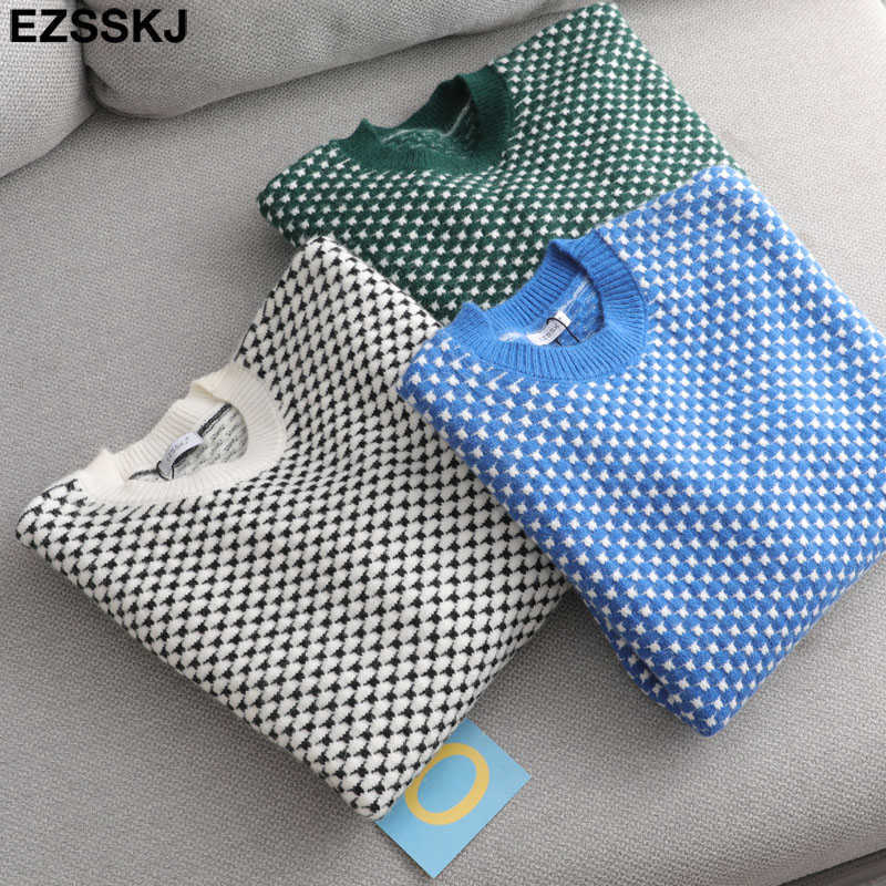 oversize blue dot Sweater Pullovers Women winter autumn thick O-neck chic sweater long sleeve top 211018