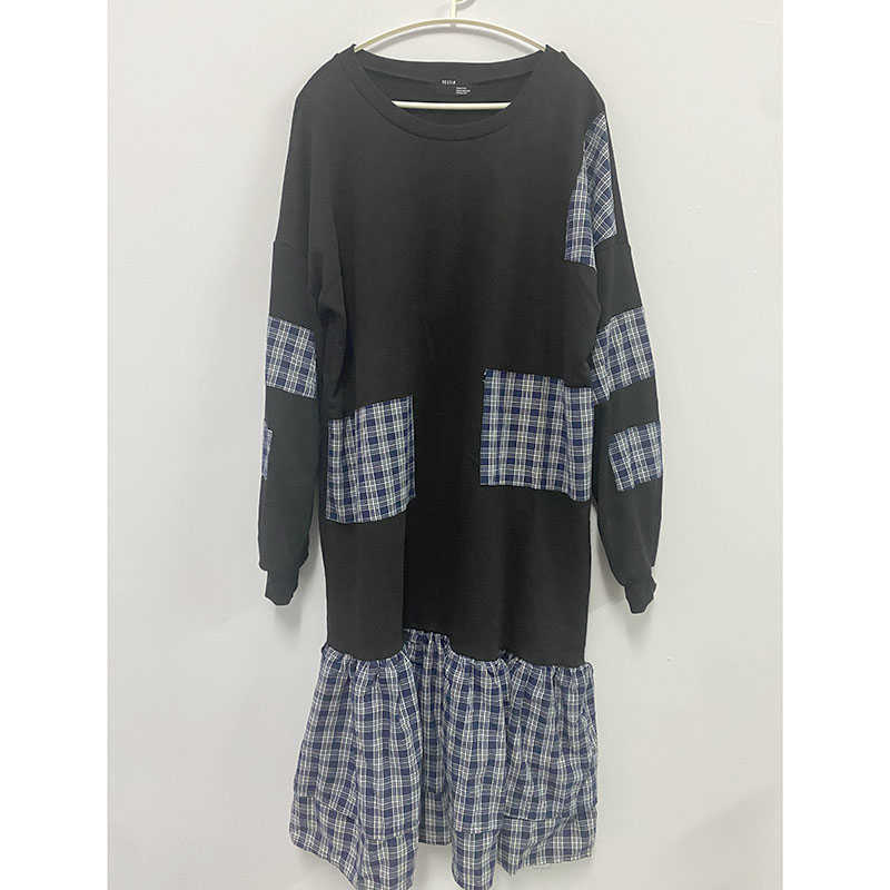 Big Sale Autumn and Winter Casual Loose Women's Dress Stitching Plaid Plus Size College Style Cotton 210615Z