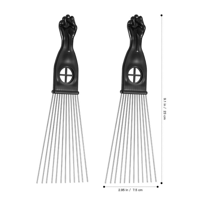 Hair Brushes FRCOLOR 2pcs Fist Metal Pick Lift Comb Detangle Wig Braid Man Styling For Home Barbershop (Black)