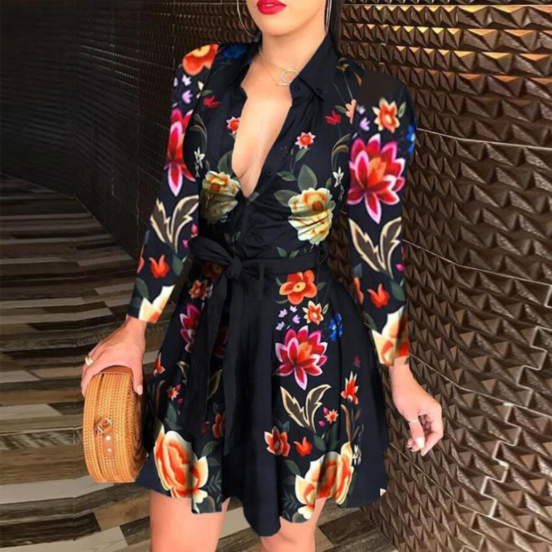 Elegant Chain Letter Print Shirt Dress Summer Women V-neck Bandage Button Dress Vintage Long Sleeve Mini Party Dresses Vestidos T200914, Flower black
Elegant Chain Letter Print Shirt Dress Summer Women V-neck Bandage Button Dress Vintage Long Sleeve Mini Party Dresses Vestidos T200914, Flower black