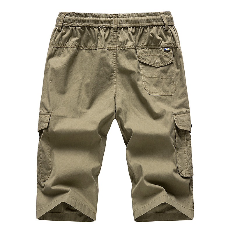 Mens Long Khaki Cargo Shorts Breeches Three Quarter Trouser Cotton Bermuda Male Straight Pocket Men Casual Shorts 210518