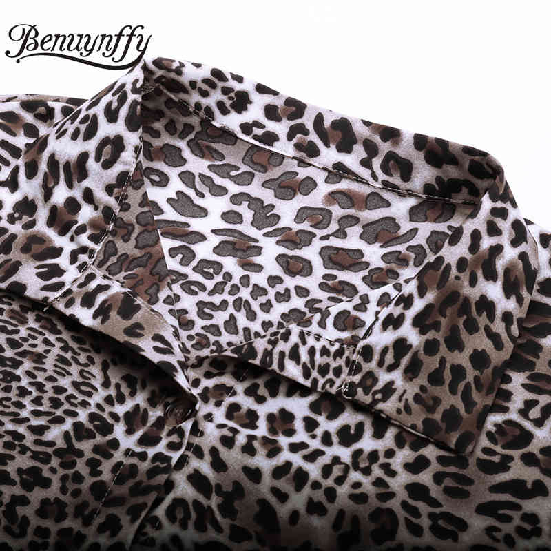 Turndown Collar Leopard Print Long Sleeve Shirt Women Spring Button Up Casual Ladies Tops and Blouses Style 210510
