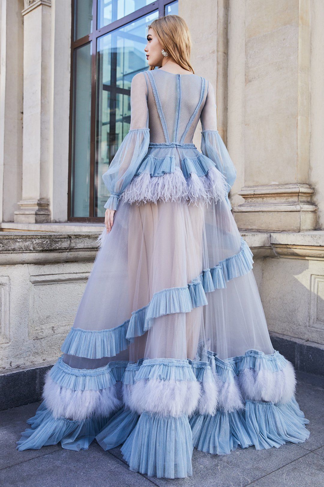 2021 Ruffle Folds Kimono Women Dresses Robe for Photoshoot Extra Puffy Sleeves Feather Prom Gowns African Cape Cloak Maternity Dress Photography