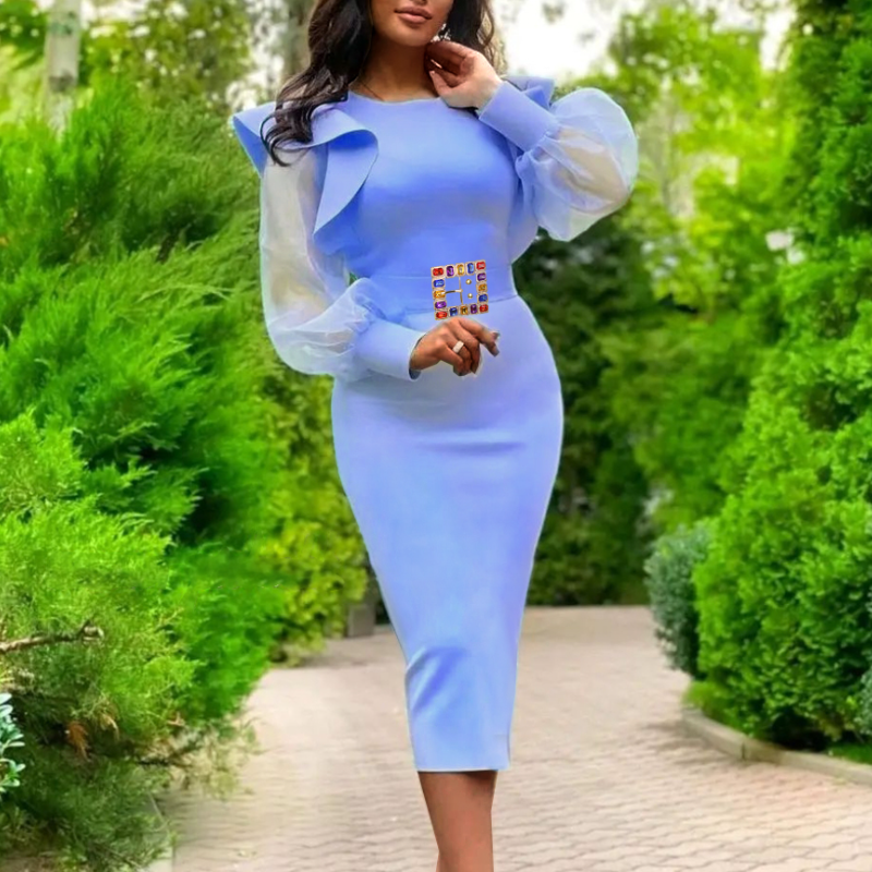 Women Blue Dress Ruffle Bodycon O Neck Long Tulle Sleeve See Through Pathwork Party Elegant Events Christmas Party Evening Robes African Dresses, White;black
Women Blue Dress Ruffle Bodycon O Neck Long Tulle Sleeve See Through Pathwork Party Elegant Events Christmas Party Evening Robes African Dresses, White;black