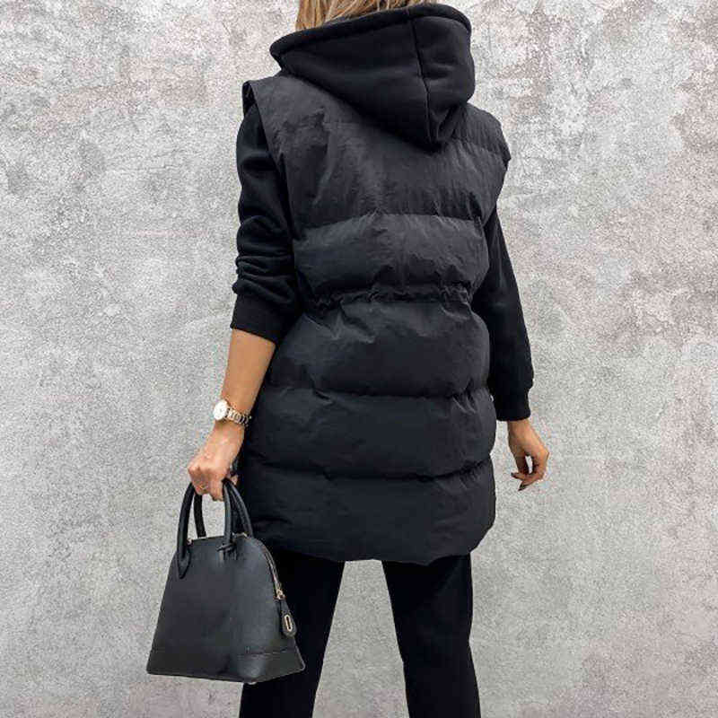 Korean Style Autumn Winter Long Waistcoat Women Solid Sleeveless Jacket Zipper Vest Female V Neck Pocket Casual Loose Outerwear 211120