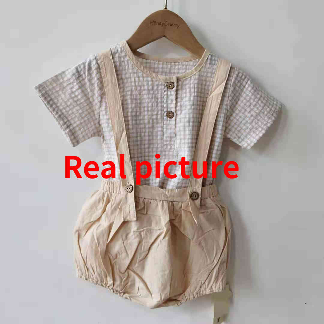 Baby summer short-sleeved shirt + overalls set baby boy clothes girl 210515