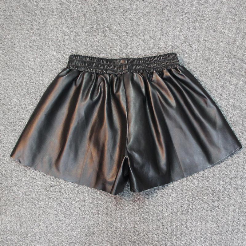 Brand Women Punk Star Rivet Wide Leg Harem Trousers Casual Loose Fit Elastic Waist Sheepskin Genuine Leather Female Shorts Women's
