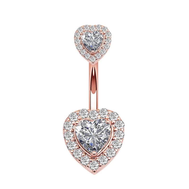 Allergy Free Stainless Steel Navel Belly Button Rings Gold Button Designer Jewelry Cubic Zircon Diamond Heart Belly Stud Piercing Body Jewelry for Wom