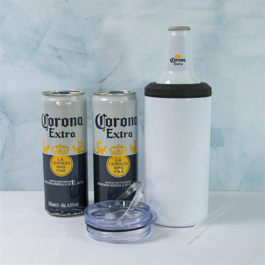 16oz 4 in 1 sublimation tumbler blank can cooler cans koozie white stainless steel straight tumbler 2 lids coffee mug water bottle