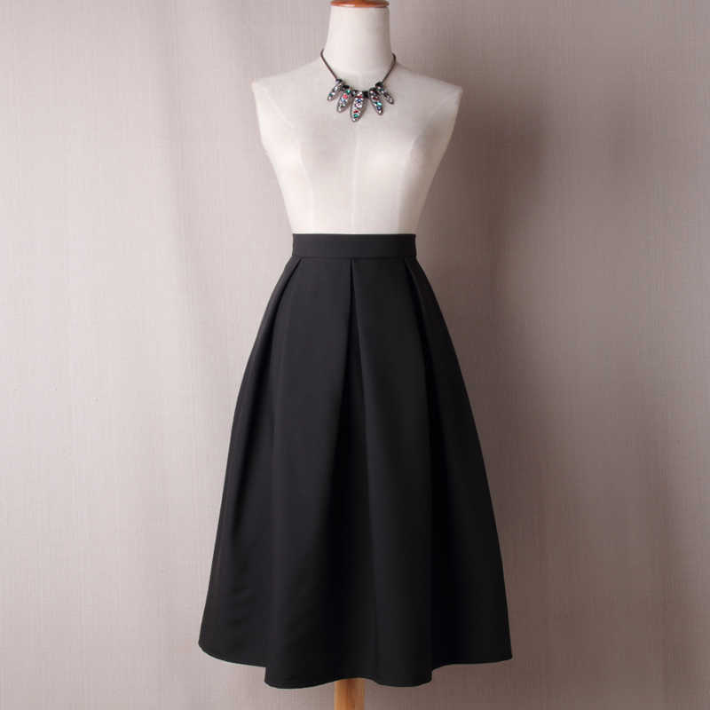 Neophil Summer Ladies Black Pleated Ball Gown Skater Midi Skirts Solid Plus Size XXXL Office Wear Tutu Saias S8322 210621