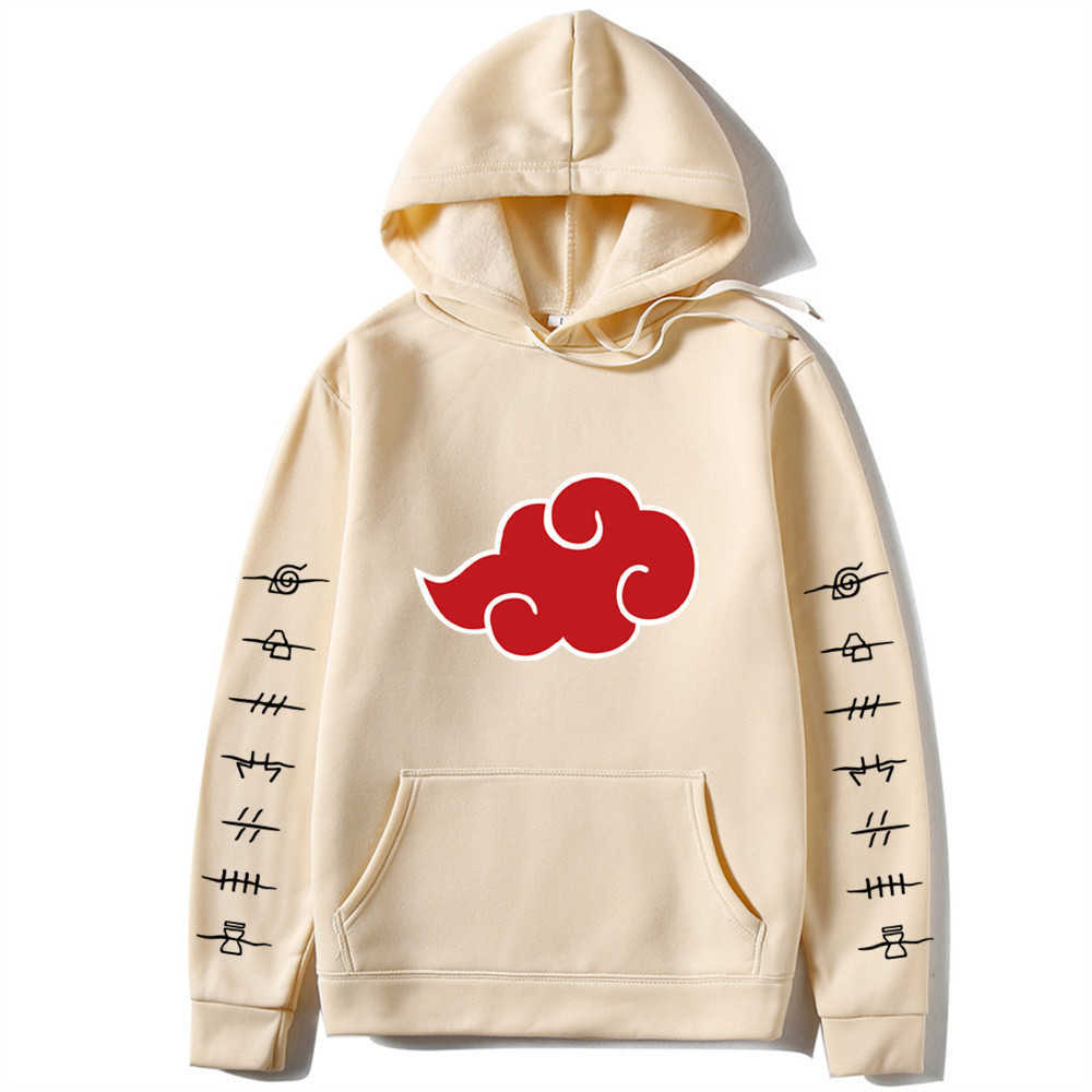 Japan Anime Akatsuki Cloud Symbols Print Mens Hoodies Pullover Fashion Casual Oversize Hooded Sweatshirt Tops Unisex Clothing H0910