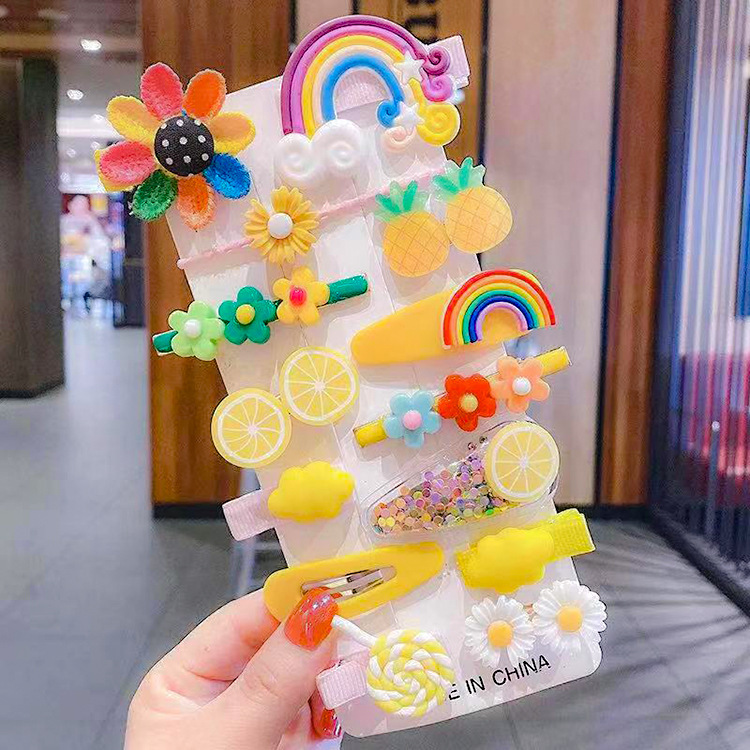 Children's hairpins girls Korea cute princess flowers juvenile side clip bangs 14-piece set of small clips