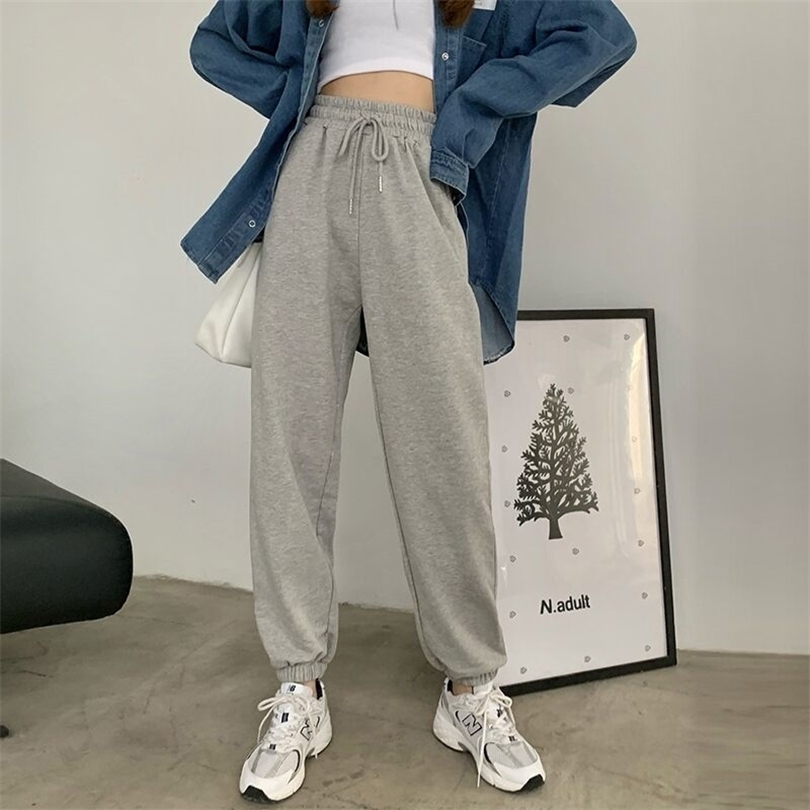 HOUZHOU Women's Sports Pants Oversize Gray Joggers Sweatpant Loose Track Black Jogging Trousers For Female Fashion 211124Z