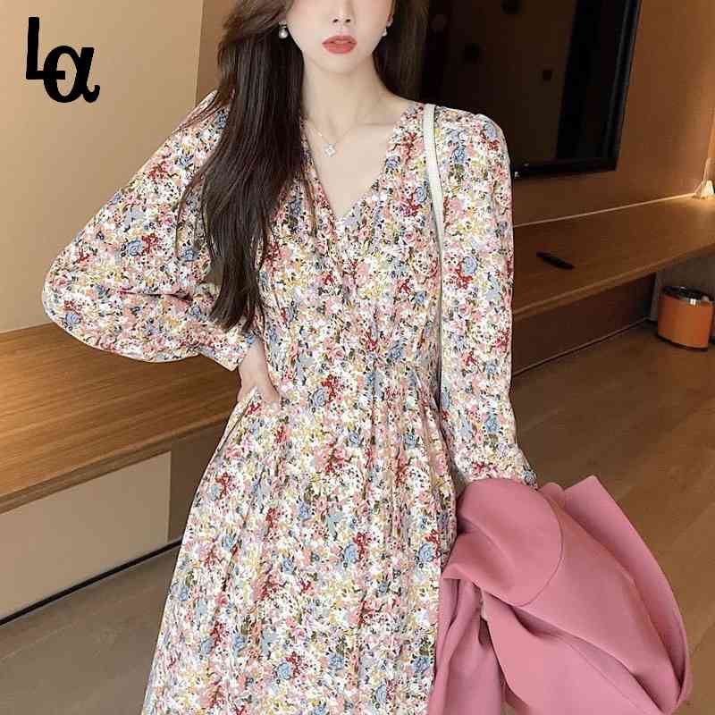 Chiffon Elegant Dress Women Long Sleeve Floral Print Lace Sweet Beach Korean Style Office Lady Summer V-neck 210519, As picture
Chiffon Elegant Dress Women Long Sleeve Floral Print Lace Sweet Beach Korean Style Office Lady Summer V-neck 210519, As picture