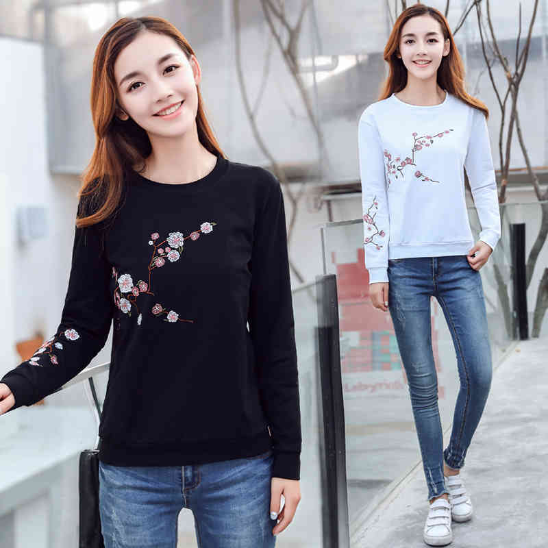 Women Cotton Long Sleeve Blouses Woman Fashion Pullover Loose Simple Autumn Vintage Embroidered Womens Shirts 10714 210518