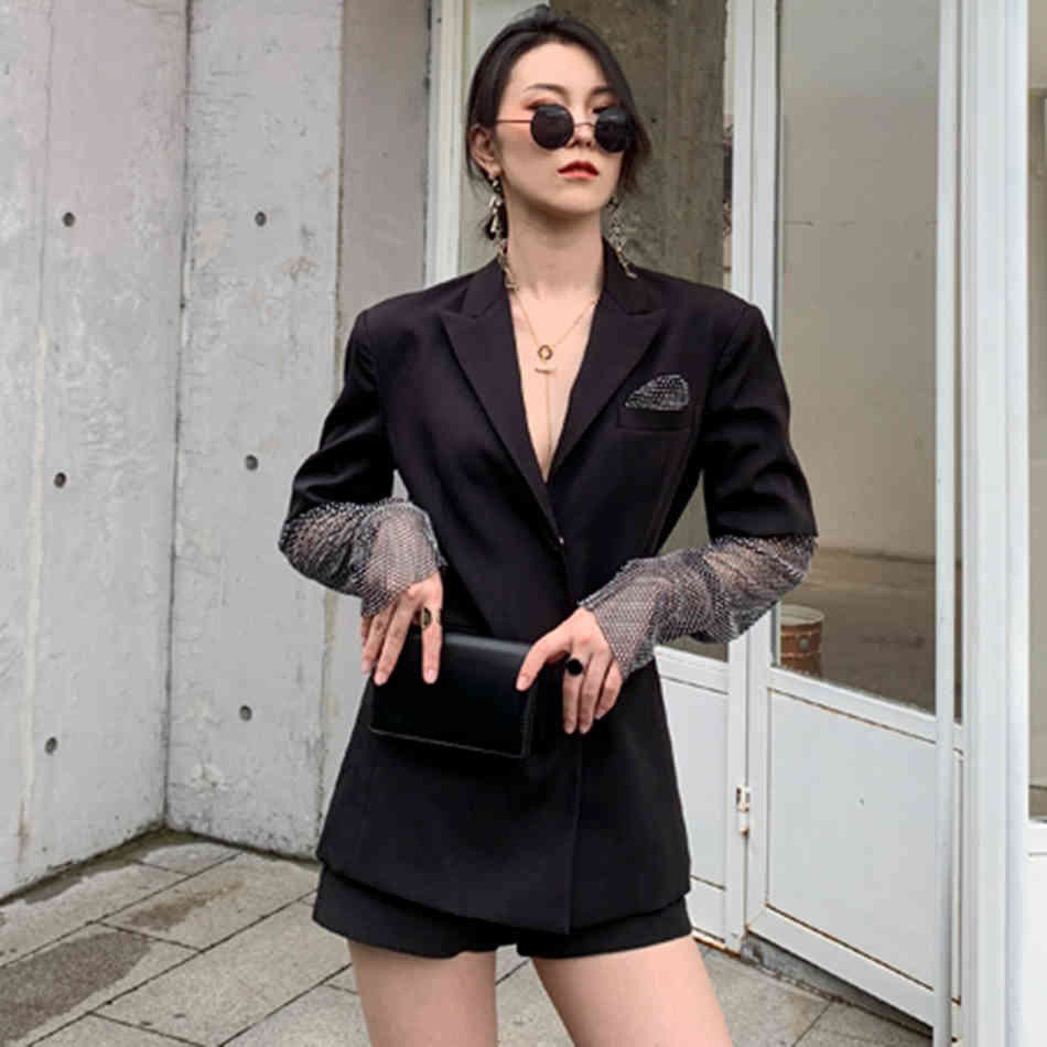 Free Retro Patchwork Diamond Ladies Suit Jacket Slotted Long Sleeve Coat Casual Wear Women Fashion Clothing 210524