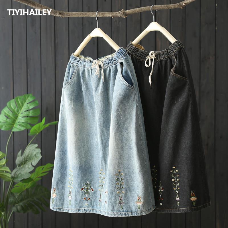 Skirts TIYIHAILEY 2021 Long Mid Calf A-Line Women Elastic Waist Spring And Autumn Denim Cotton Casual Embroidery, As photos
Skirts TIYIHAILEY 2021 Long Mid Calf A-Line Women Elastic Waist Spring And Autumn Denim Cotton Casual Embroidery, As photos