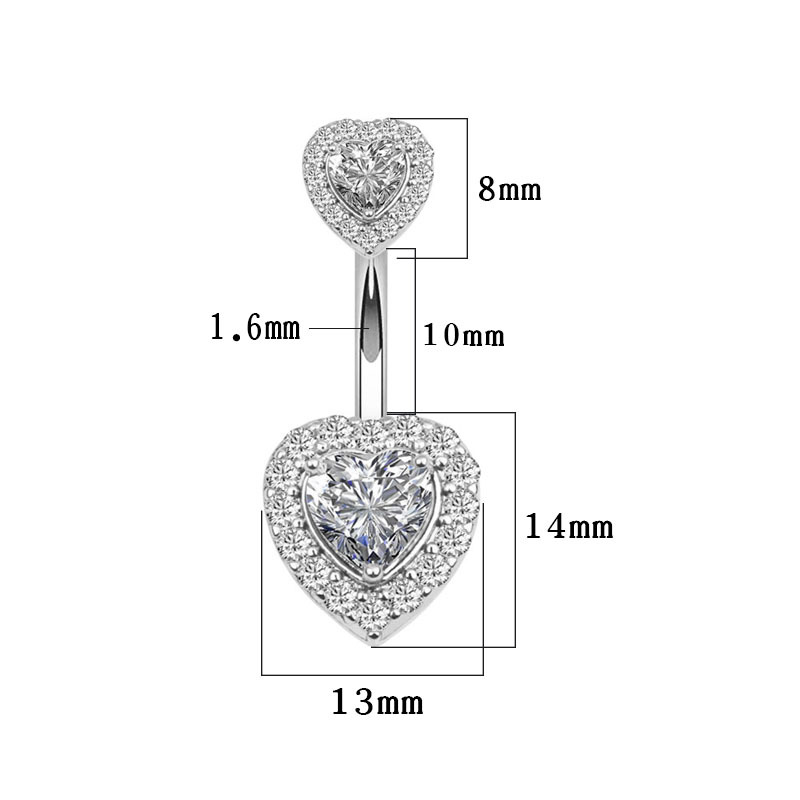 Allergy Free Stainless Steel Navel Belly Button Rings Gold Button Designer Jewelry Cubic Zircon Diamond Heart Belly Stud Piercing Body Jewelry for Wom