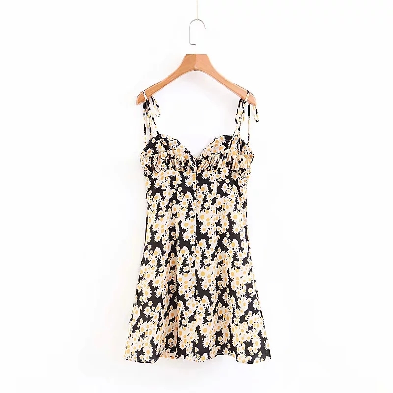 Summer yellow mini dress women spaghetti strap party sexy vestidos elegant floral es korean fashion clothing 210521