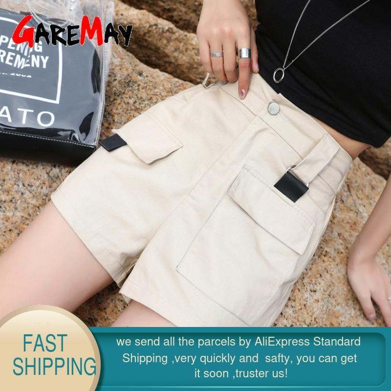 Women's shorts summer High Waist With Belt Black streetwear Classic Cargo Harajuku Khaki For Women 210428