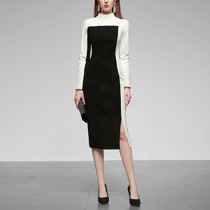 Casual Dresses Fashion Designers Autumn Winter Runway Dress Long Sleeve White Black Color Block Straight Office Robe Femme Party Vestidos
Casual Dresses Fashion Designers Autumn Winter Runway Dress Long Sleeve White Black Color Block Straight Office Robe Femme Party Vestidos